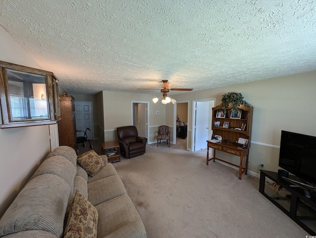 5370 Miracle Ln, Conway, SC 29526 - living area with a textured ceiling, light colored carpet, and a ceiling fan