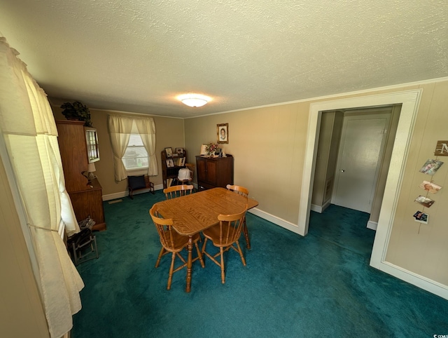 5370 Miracle Ln, Conway, SC 29526 - dining area with a textured ceiling, carpet floors, and crown molding