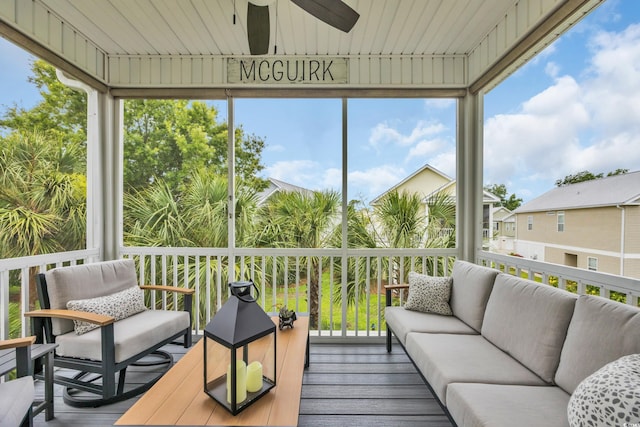 1413 Cottage Cove Cir N, Myrtle Beach, SC 29582 - sunroom / solarium featuring a ceiling fan, an outdoor living space, and plenty of natural light