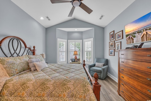 1413 Cottage Cove Cir N, Myrtle Beach, SC 29582 - bedroom with wood finished floors, vaulted ceiling, and a ceiling fan