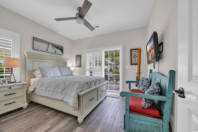 1413 Cottage Cove Cir N, Myrtle Beach, SC 29582 - bedroom featuring access to outside, wood finished floors, and ceiling fan
