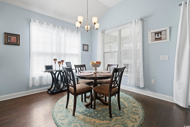 308 Firenze Loop, Myrtle Beach, SC 29579 - dining space with a chandelier, lofted ceiling, and dark wood-style floors