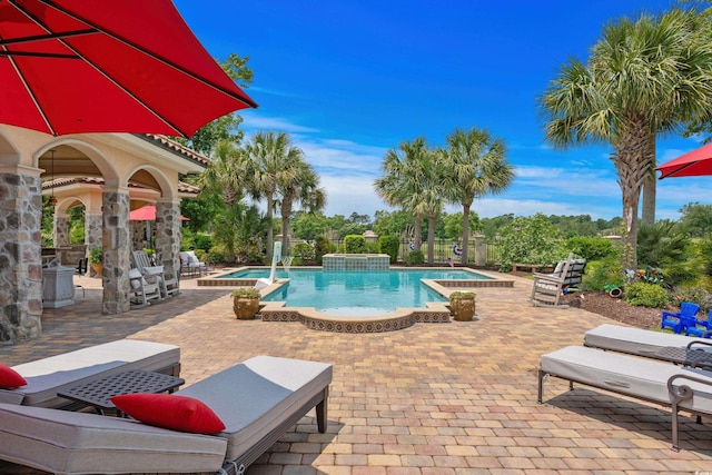 9737 Catalonia Ct, Myrtle Beach, SC 29579 - swimming pool featuring an in-ground hot tub and a patio area