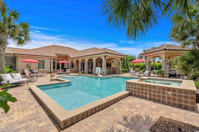 9737 Catalonia Ct, Myrtle Beach, SC 29579 - swimming pool featuring an outdoor hangout area, an in-ground hot tub, and a patio area