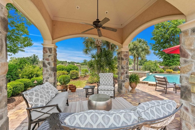 9737 Catalonia Ct, Myrtle Beach, SC 29579 - view of patio / terrace with a ceiling fan and a pool with connected hot tub
