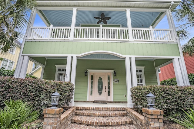 1613 James Island Ave, North Myrtle Beach, SC 29582 - view of front of home featuring a balcony, ceiling fan, and a porch