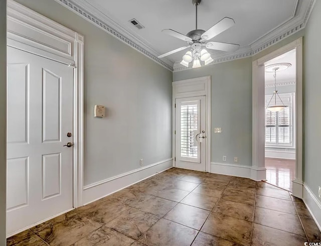 1613 James Island Ave, North Myrtle Beach, SC 29582 - entrance foyer featuring a ceiling fan and crown molding