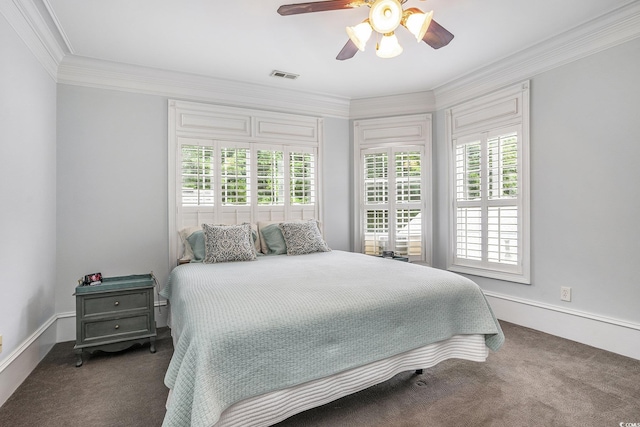 1613 James Island Ave, North Myrtle Beach, SC 29582 - carpeted bedroom with crown molding and a ceiling fan