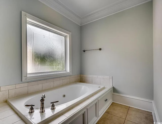 1613 James Island Ave, North Myrtle Beach, SC 29582 - full bath with a tub with jets, tile patterned flooring, and crown molding