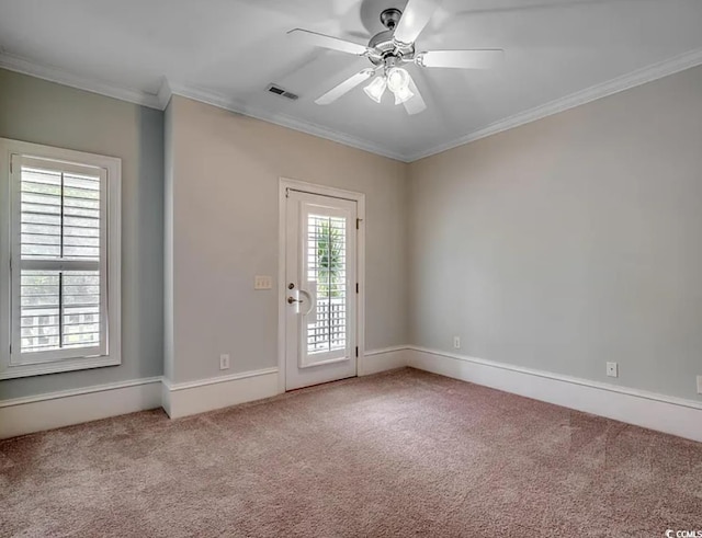 1613 James Island Ave, North Myrtle Beach, SC 29582 - carpeted empty room featuring ornamental molding and a ceiling fan