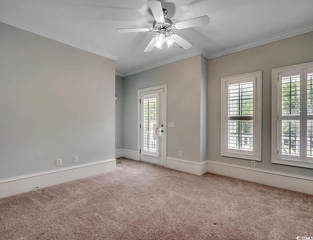 1613 James Island Ave, North Myrtle Beach, SC 29582 - carpeted empty room with ornamental molding, a ceiling fan, and healthy amount of natural light