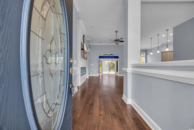 760 Carolina Farms Blvd, Myrtle Beach, SC 29579 - foyer with ceiling fan, dark wood finished floors, and ornamental molding