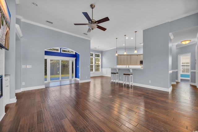 760 Carolina Farms Blvd, Myrtle Beach, SC 29579 - living area with a ceiling fan, dark wood-style flooring, ornamental molding, and recessed lighting