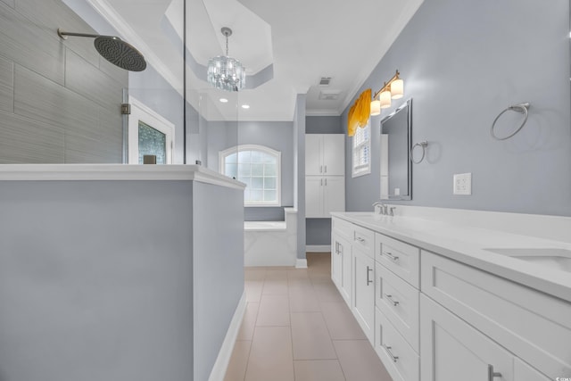 760 Carolina Farms Blvd, Myrtle Beach, SC 29579 - full bathroom featuring a walk in shower, a chandelier, double vanity, crown molding, and tile patterned floors