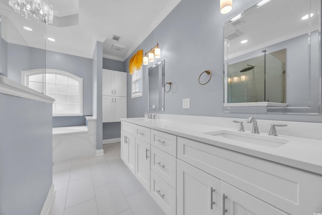 760 Carolina Farms Blvd, Myrtle Beach, SC 29579 - full bath featuring a stall shower, ornamental molding, double vanity, a garden tub, and tile patterned floors