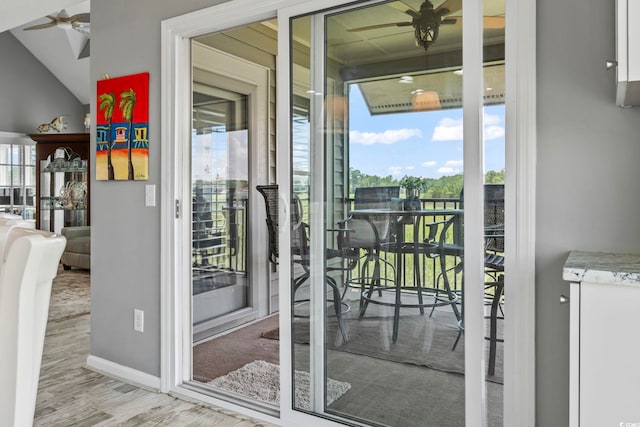 1663 Harbor Dr, North Myrtle Beach, SC 29582 - doorway to outside with a ceiling fan and wood finished floors