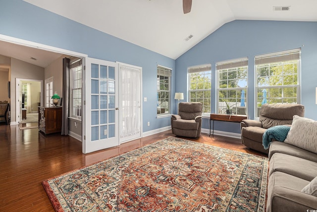 2010 Chattooga Ct, Myrtle Beach, SC 29588 - living area with lofted ceiling, wood finished floors, and ceiling fan