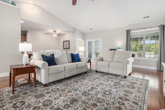 2010 Chattooga Ct, Myrtle Beach, SC 29588 - living area featuring ceiling fan, vaulted ceiling, and hardwood / wood-style floors