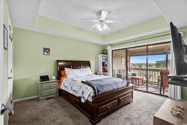 1401 Lighthouse Dr Unit 4334, North Myrtle Beach, SC 29582 - bedroom featuring access to exterior, carpet, a textured ceiling, and a ceiling fan