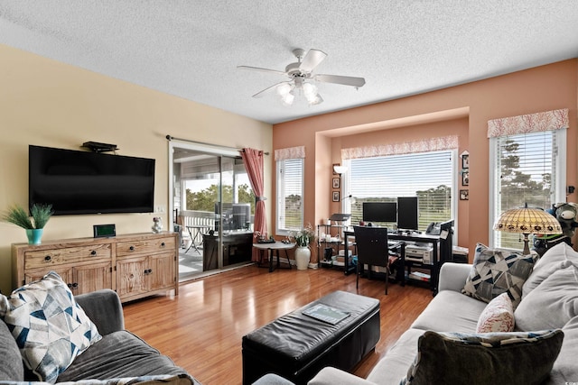 1401 Lighthouse Dr Unit 4334, North Myrtle Beach, SC 29582 - living area with light wood finished floors, a ceiling fan, healthy amount of natural light, and a textured ceiling