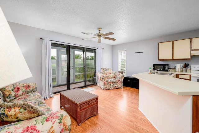 3700 Golf Colony Ln Unit 26A, Little River, SC 29566 - living area with a textured ceiling, light wood-type flooring, and a ceiling fan