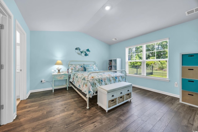 1520 Jardine Loop, Little River, SC 29566 - bedroom with lofted ceiling and dark wood-style flooring