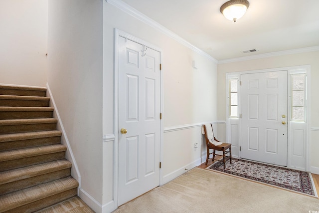 364 Vesta Dr, Myrtle Beach, SC 29579 - foyer entrance with stairway, ornamental molding, and carpet floors