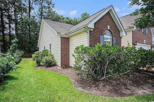 364 Vesta Dr, Myrtle Beach, SC 29579 - view of side of property featuring a yard, a shingled roof, and brick siding