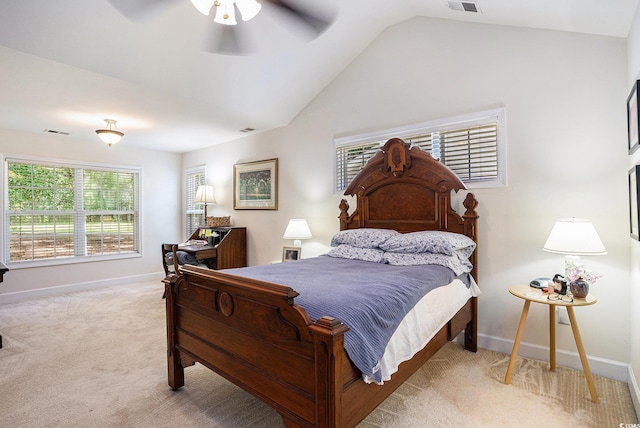 364 Vesta Dr, Myrtle Beach, SC 29579 - bedroom featuring light carpet, lofted ceiling, and a ceiling fan