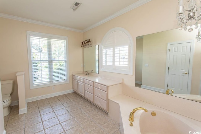 413 Sea Vista Ln, North Myrtle Beach, SC 29582 - bathroom featuring crown molding, a bath, plenty of natural light, and vanity