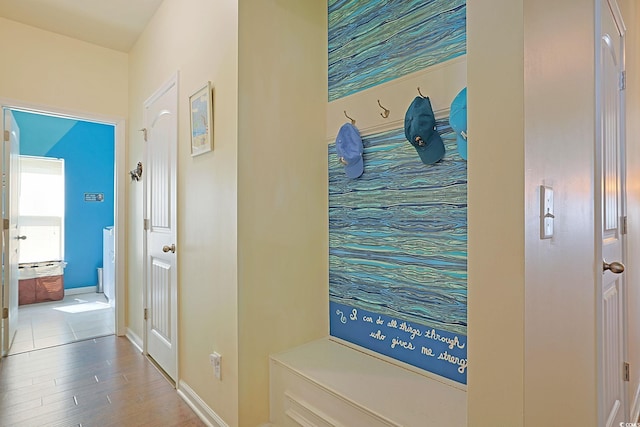 232 Angel Wing Dr, Myrtle Beach, SC 29588 - hall with wood finished floors and baseboards