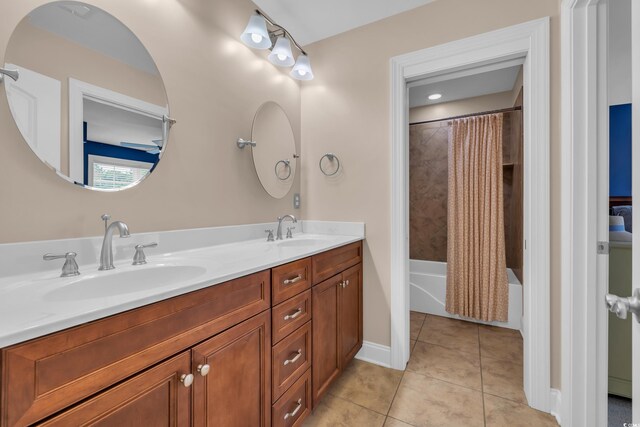 124 Turtle Creek Dr, Pawleys Island, SC 29585 - bathroom featuring tile patterned flooring, double vanity, and shower / bath combo