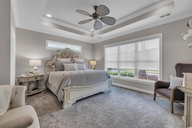 124 Turtle Creek Dr, Pawleys Island, SC 29585 - bedroom featuring a raised ceiling, multiple windows, carpet, crown molding, and recessed lighting