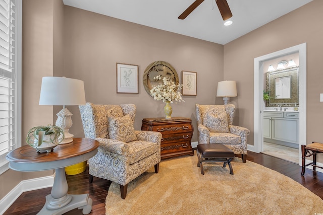 124 Turtle Creek Dr, Pawleys Island, SC 29585 - sitting room featuring a ceiling fan, wood finished floors, and recessed lighting