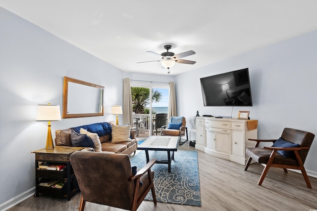 1217 S Ocean Blvd Unit 5, Surfside Beach, SC 29575 - living area featuring ceiling fan and light wood-type flooring