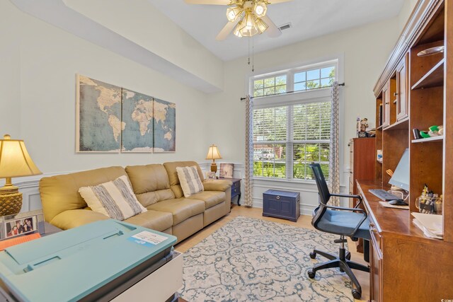 139 Olde Canal Loop, Pawleys Island, SC 29585 - office area with ceiling fan and light wood finished floors