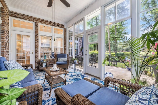139 Olde Canal Loop, Pawleys Island, SC 29585 - sunroom / solarium with a ceiling fan and an outdoor hangout area