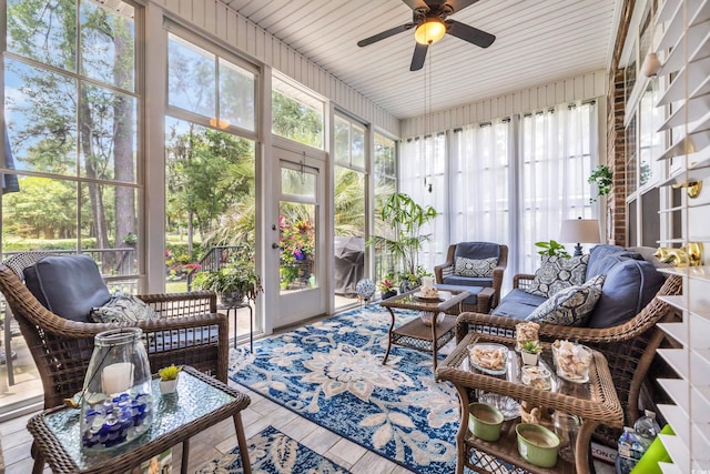 139 Olde Canal Loop, Pawleys Island, SC 29585 - sunroom featuring an outdoor hangout area and a ceiling fan