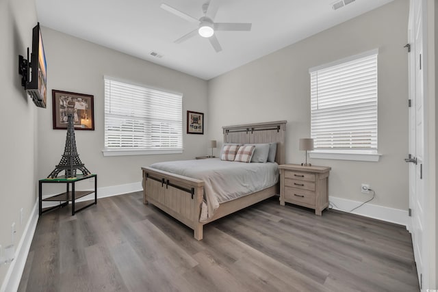 1024 Pochard Dr, Conway, SC 29526 - bedroom featuring multiple windows, wood finished floors, and a ceiling fan