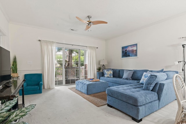4261 Hibiscus Dr Unit 4-104, Little River, SC 29566 - carpeted living area featuring crown molding and a ceiling fan