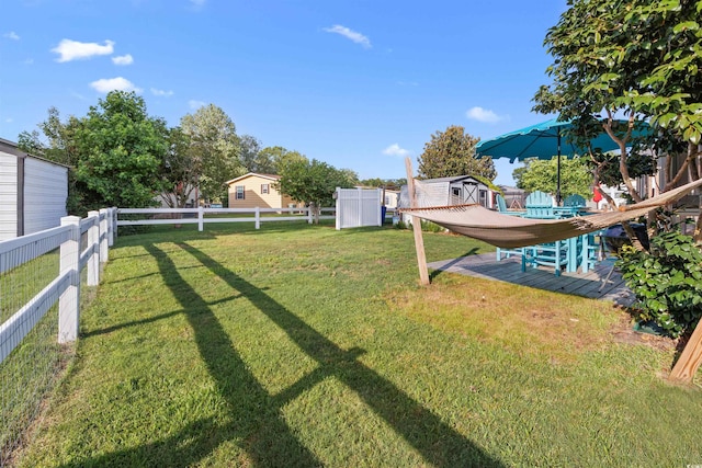 1145 Forest Dr, North Myrtle Beach, SC 29582 - fenced backyard featuring a deck and a storage unit