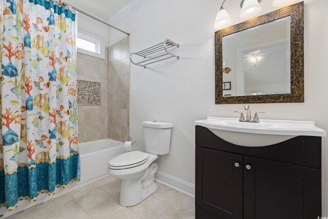 28 Grey Moss Rd, Murrells Inlet, SC 29576 - bathroom featuring vanity, shower / tub combo, tile patterned flooring, and ornamental molding
