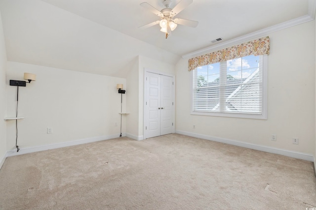 28 Grey Moss Rd, Murrells Inlet, SC 29576 - unfurnished bedroom featuring lofted ceiling, carpet floors, a closet, ornamental molding, and ceiling fan