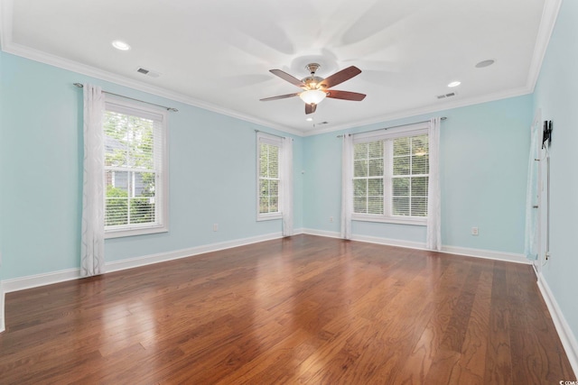 28 Grey Moss Rd, Murrells Inlet, SC 29576 - unfurnished room featuring a ceiling fan, wood finished floors, ornamental molding, and recessed lighting