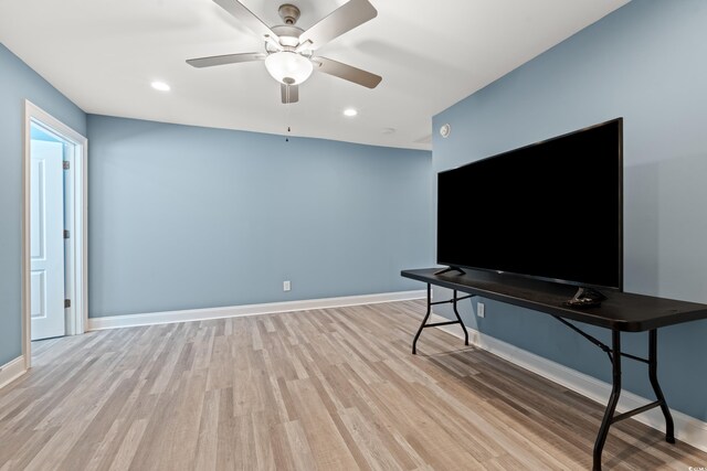 2885 Desert Rose St, Little River, SC 29566 - unfurnished living room with light wood-style flooring, ceiling fan, and recessed lighting