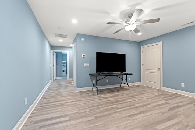 2885 Desert Rose St, Little River, SC 29566 - living area featuring a ceiling fan, light wood-type flooring, and recessed lighting