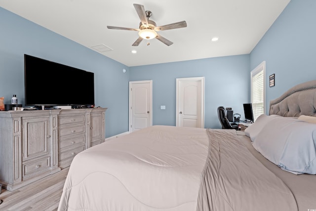 2885 Desert Rose St, Little River, SC 29566 - bedroom featuring light wood-type flooring, ceiling fan, and recessed lighting