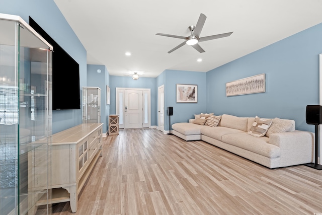 2885 Desert Rose St, Little River, SC 29566 - living room featuring ceiling fan, light wood finished floors, and recessed lighting