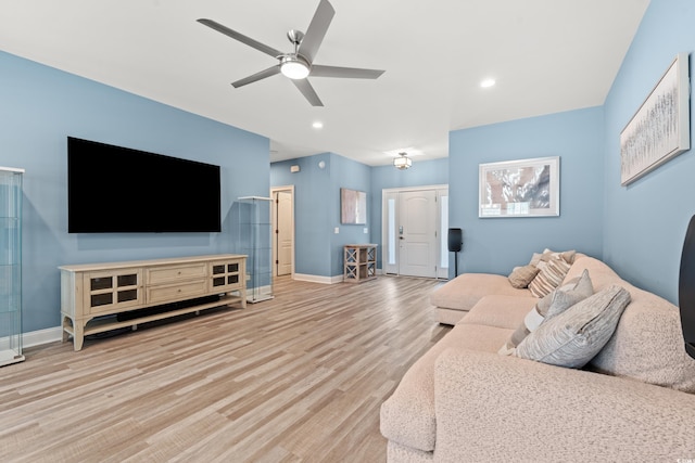 2885 Desert Rose St, Little River, SC 29566 - living room with a ceiling fan, wood finished floors, and recessed lighting