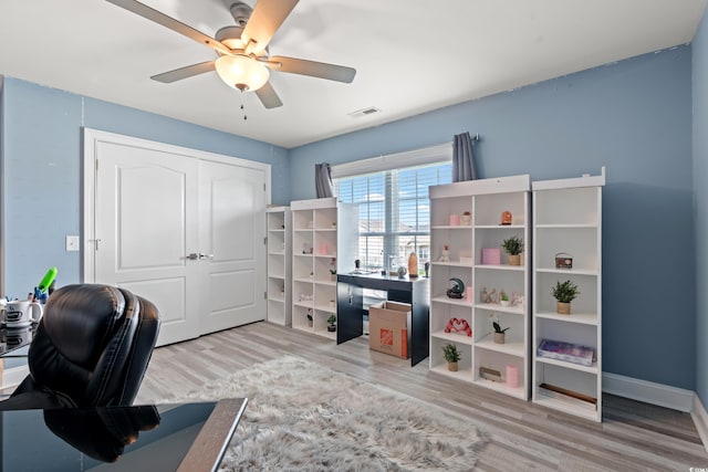 2885 Desert Rose St, Little River, SC 29566 - office area with wood finished floors and ceiling fan